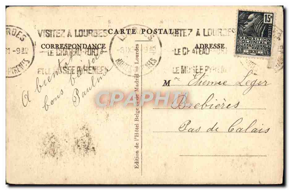 CPA Lourdes Souvenir de ND de Lourdes Apparition a Bernadette Soubirous  — Verso