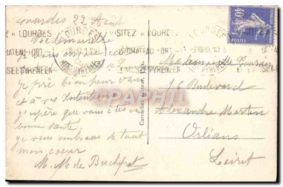 CPA Lourdes La grotte Miraculeuse — Verso