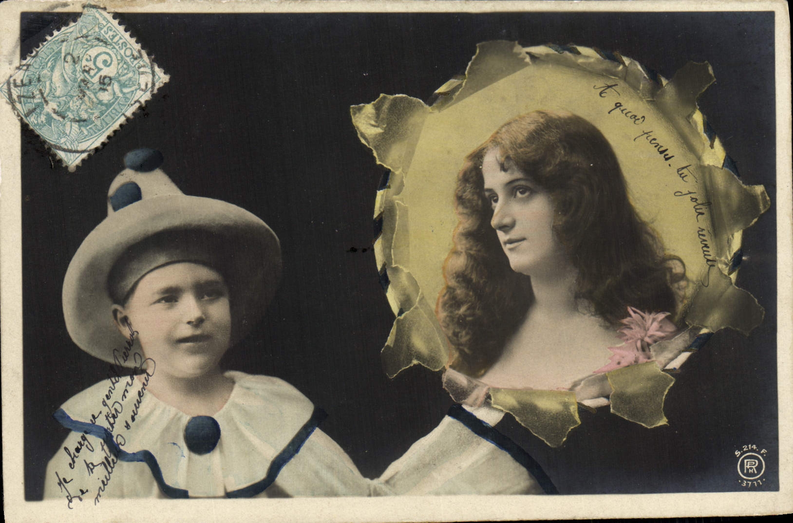 Enfant en costume de clown — portrait de femme — éditeur S.214.F. n°3771