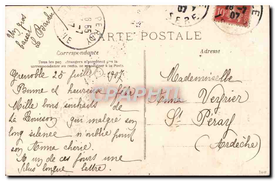 Je cœur avec vous — jeune femme en robe bleue tenant un bouquet de roses — A.N. NARIS — Achterkant