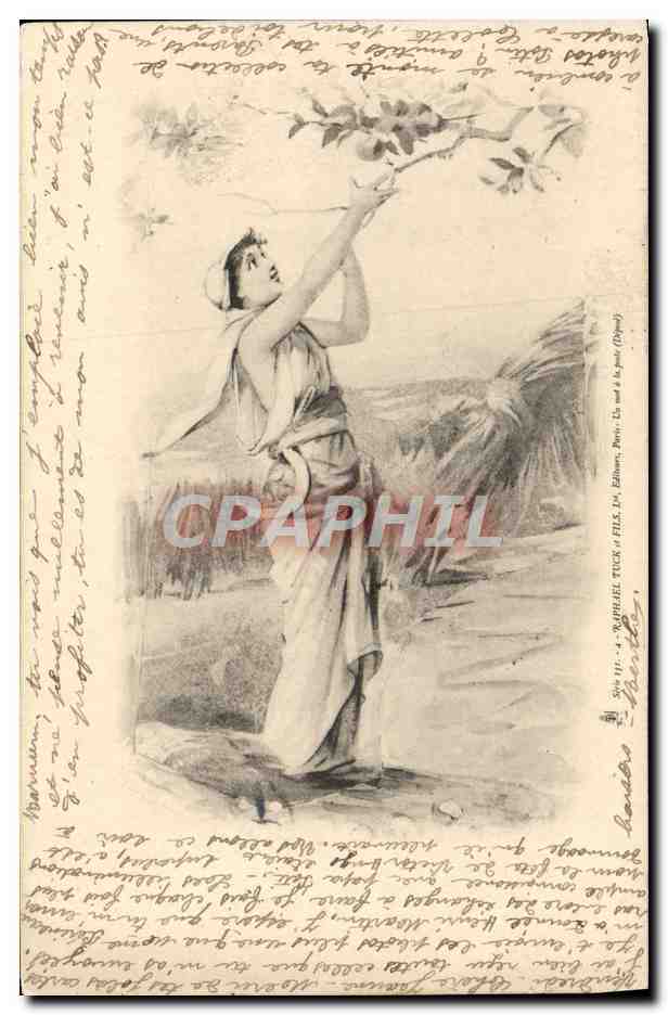 Femme cueillant des fruits — Éditeur : W. H. Tuck & Fils, Paris — N° 114