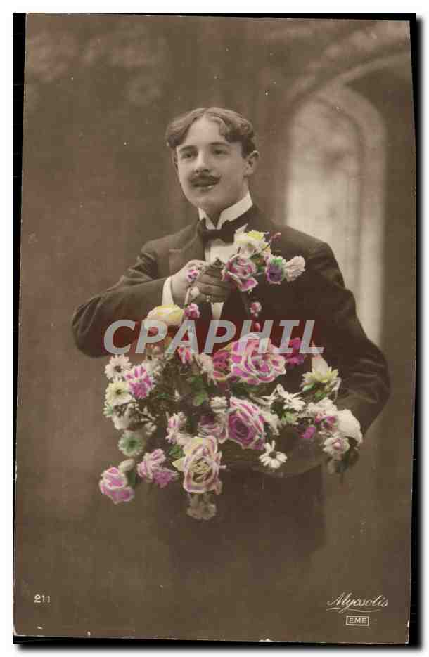 CPA Fantaisie Homme Fleurs