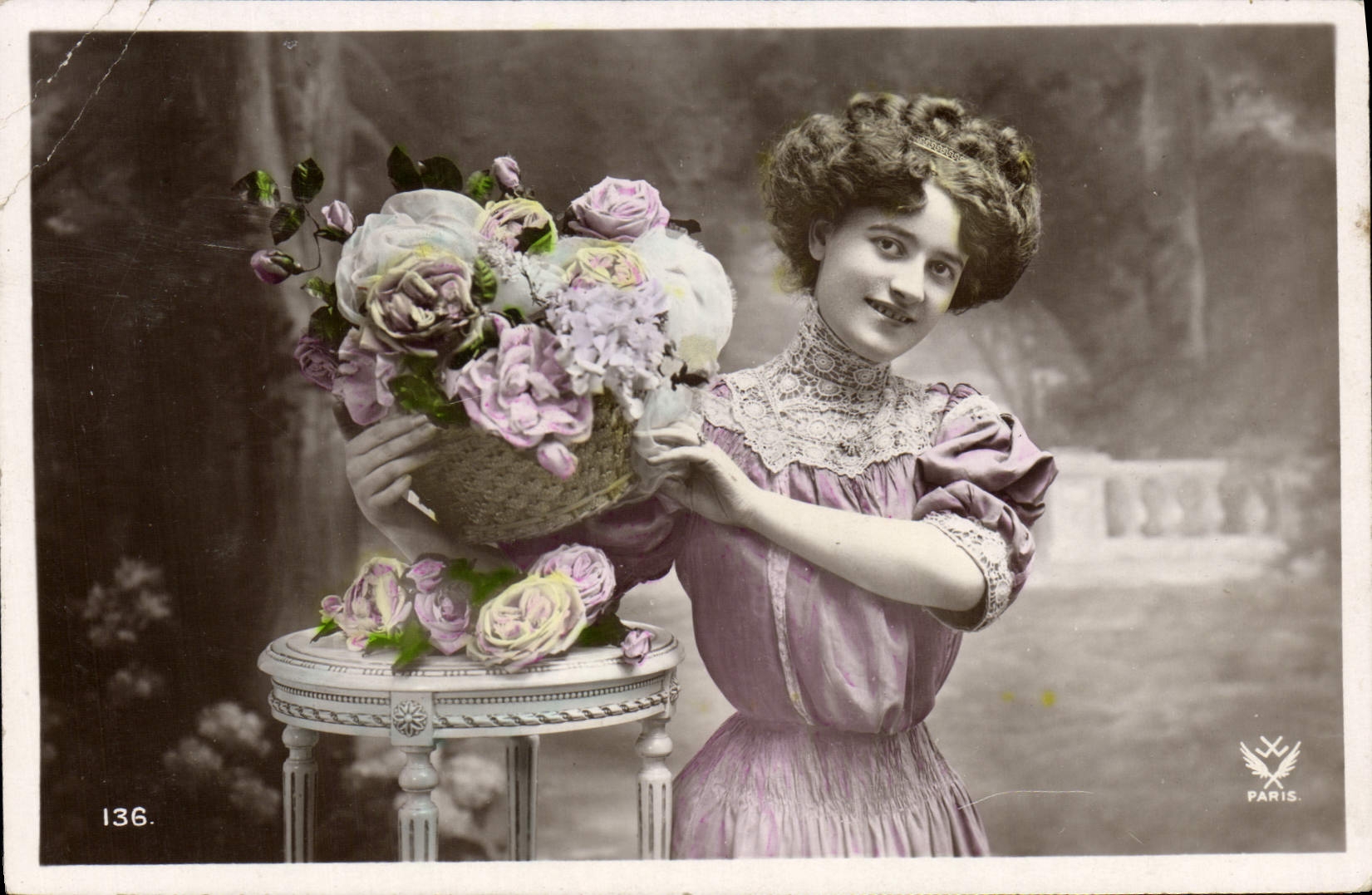 Young woman with a flower basket — Paris — publisher Paris, no. 136