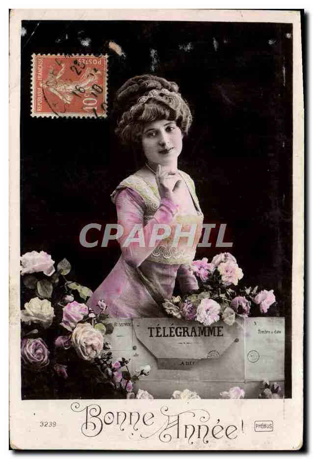Femme en robe rose parmi des roses — Bonne Année — Phébus n°3239