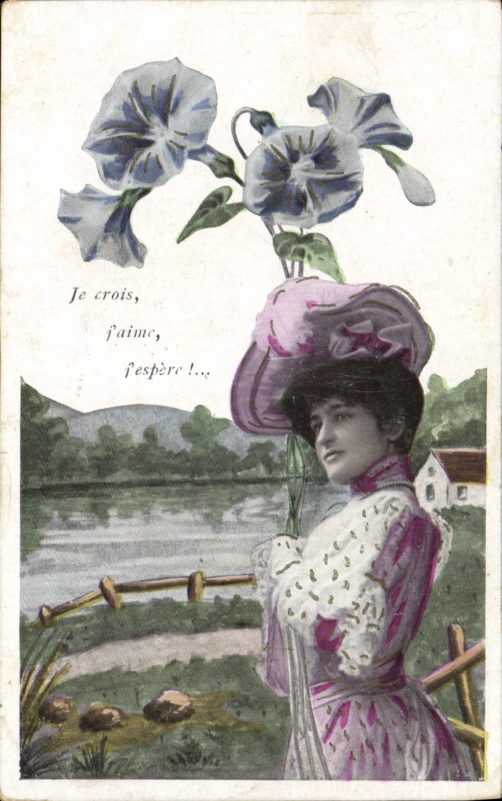 Fleurs de Convolvulus — Je crois, j'aime, j'espère... — Carte postale illustrée