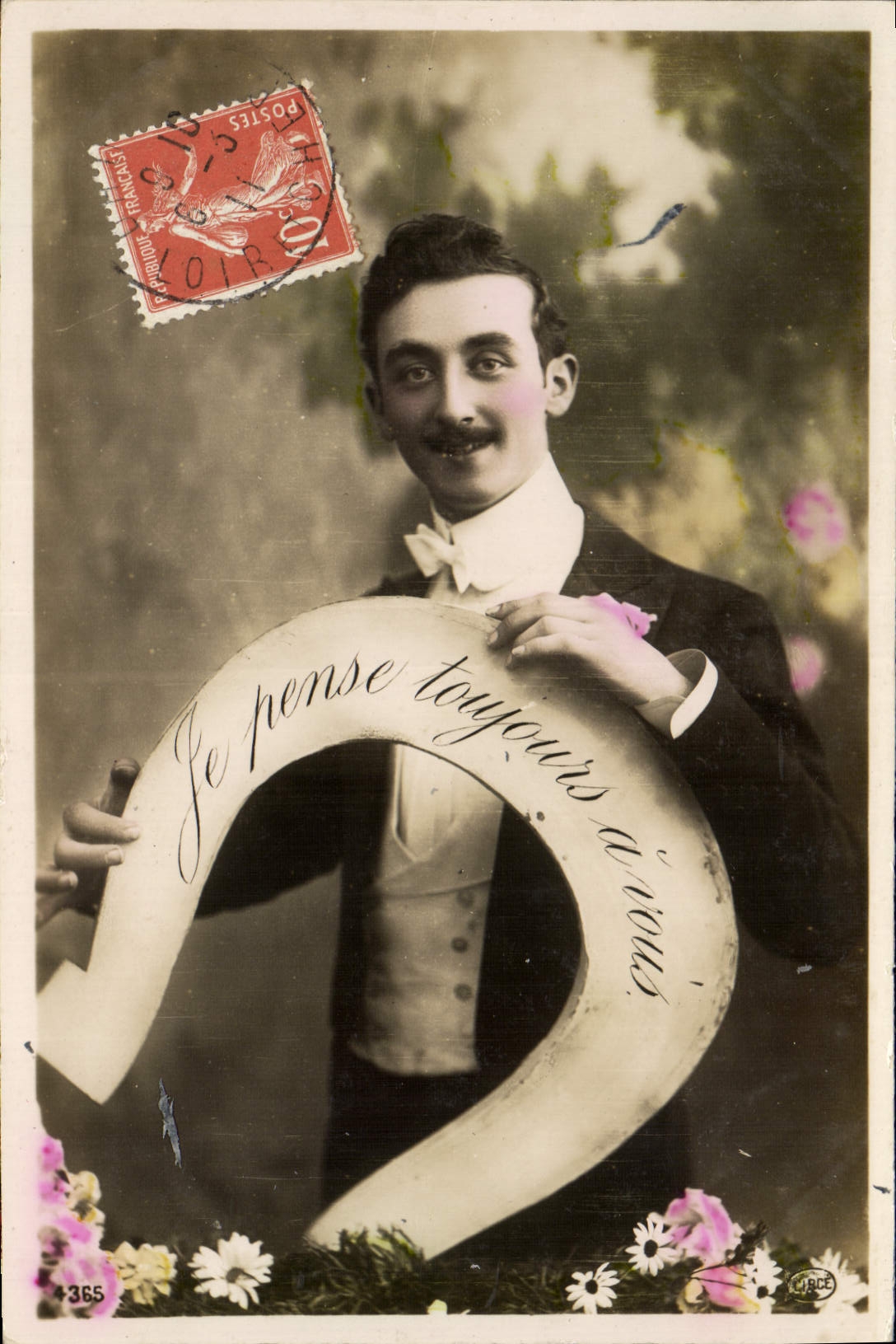 Je pense toujours à vous — jeune homme en costume tenant un arc avec inscription — éditeur CIRCE, n°365