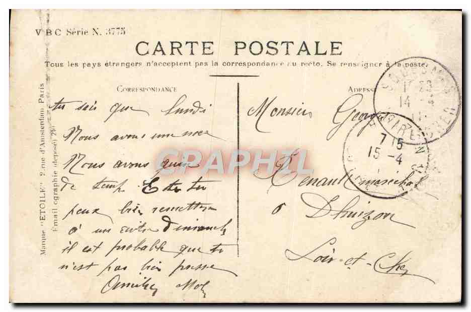 Jeune femme en robe bleue tenant des œufs décorés — Joyeuses Pâques — VBC Série N. 3773 — Verso