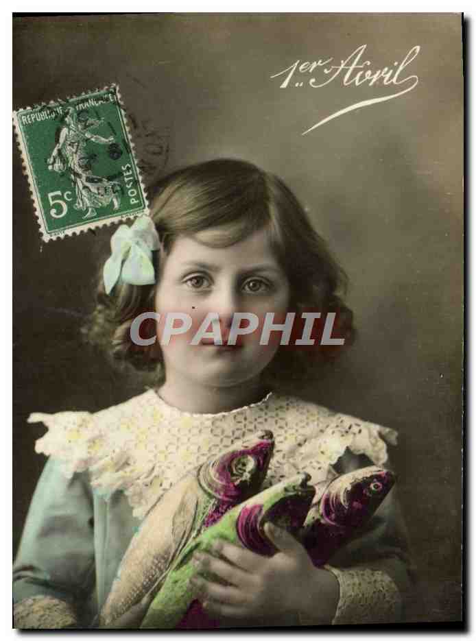 CPA Fantaisie Enfant Poissons 1er avril