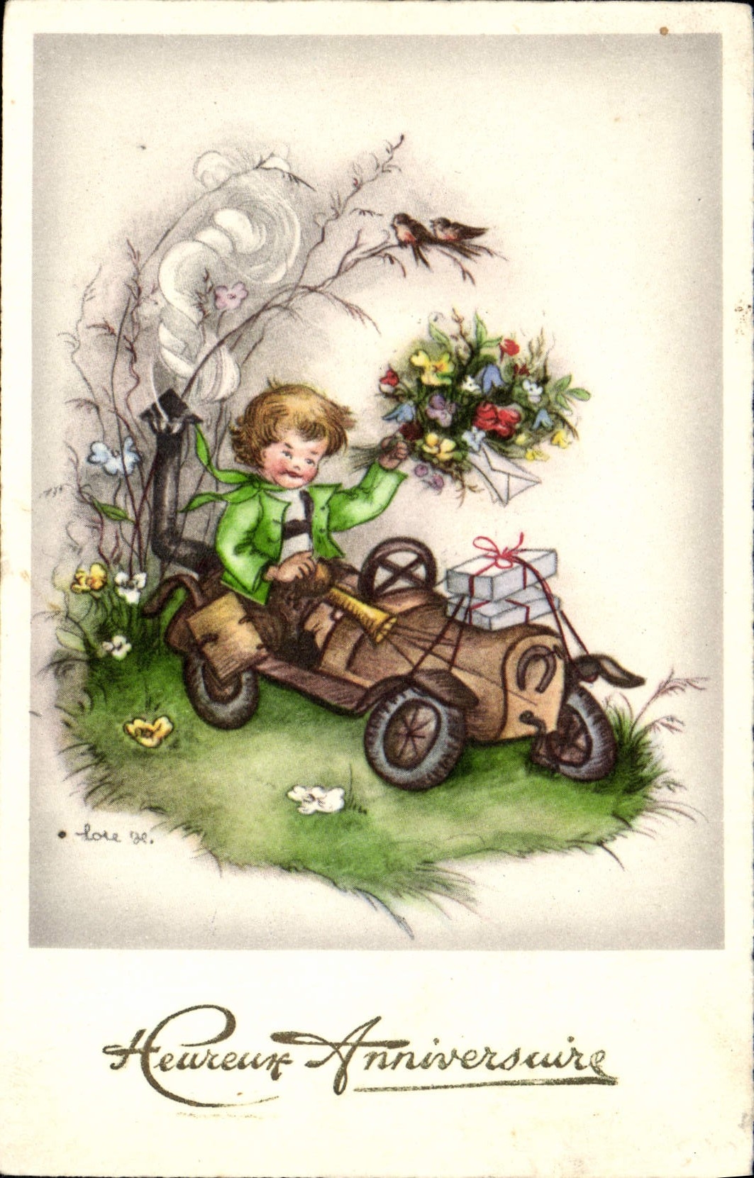 CPA Fantaisie Enfant Voiture Automobile 