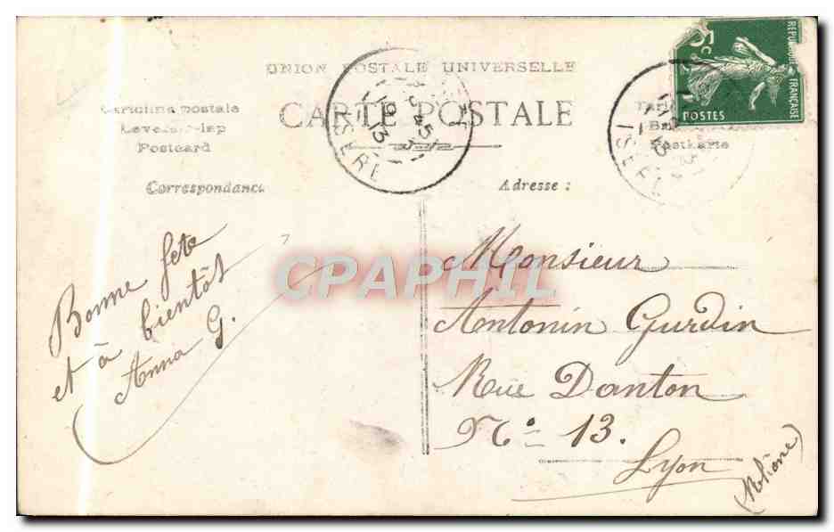 Femme au jardin — carte postale de vœux — éditeur anonyme, n° 2001 — Verso