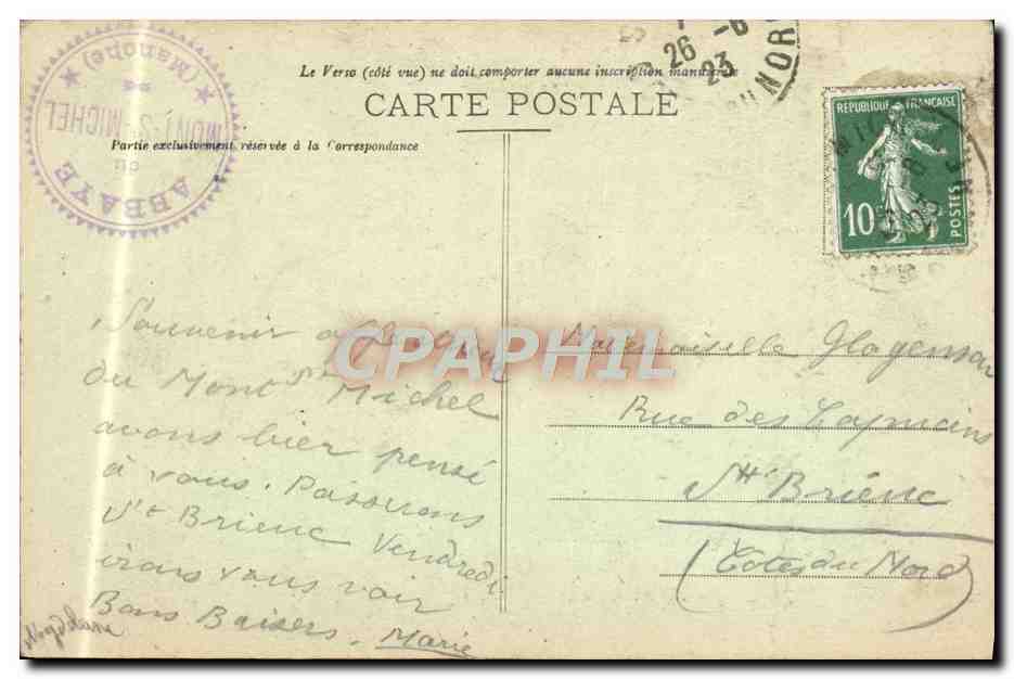 CPA Mont Saint Michel Abbaye Le promenoir — Verso
