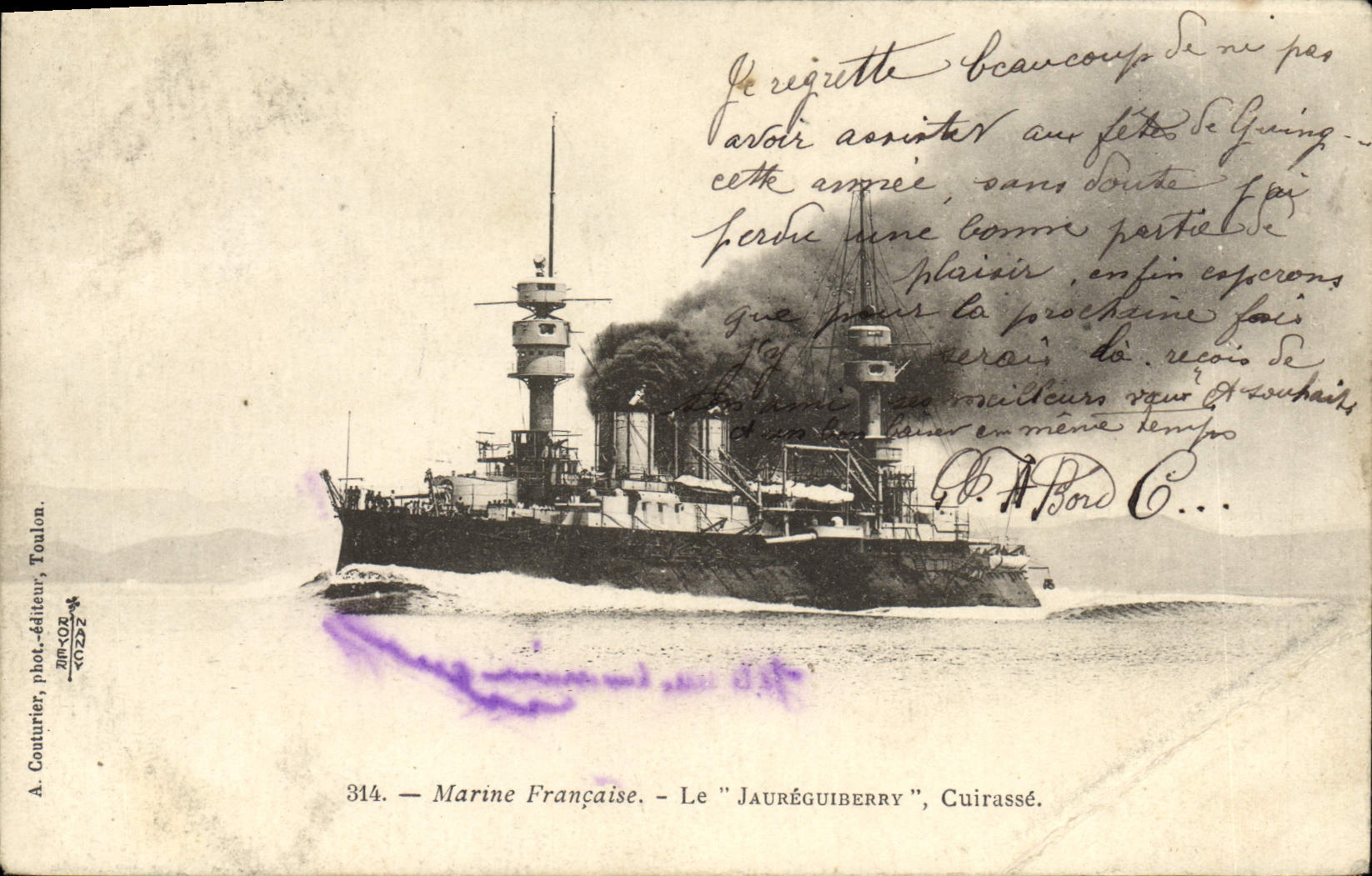 CPA Marine Francaise Le Jaureguinberry Cuirasse Bateau 