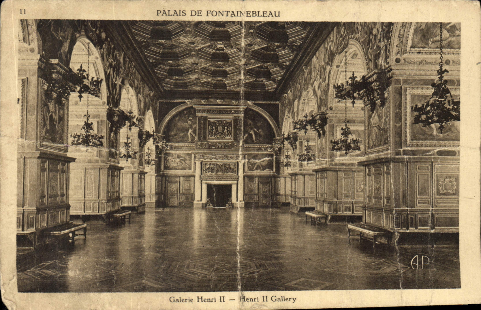 Tarjeta postal antigua Palais De Fontainebleau Galerie Henri II