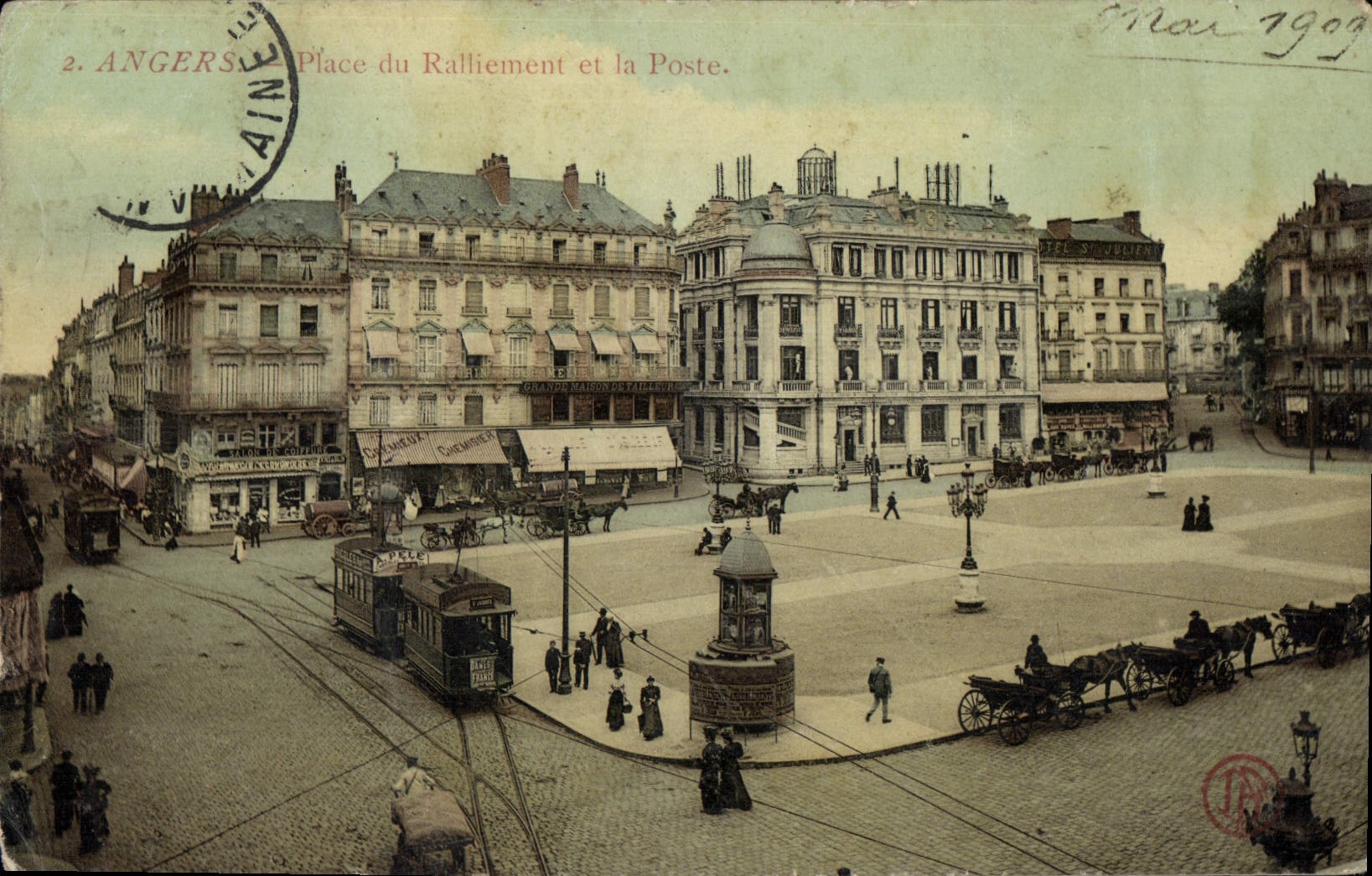 CPA Angers Place Du Ralliement Et La Poste Tramway