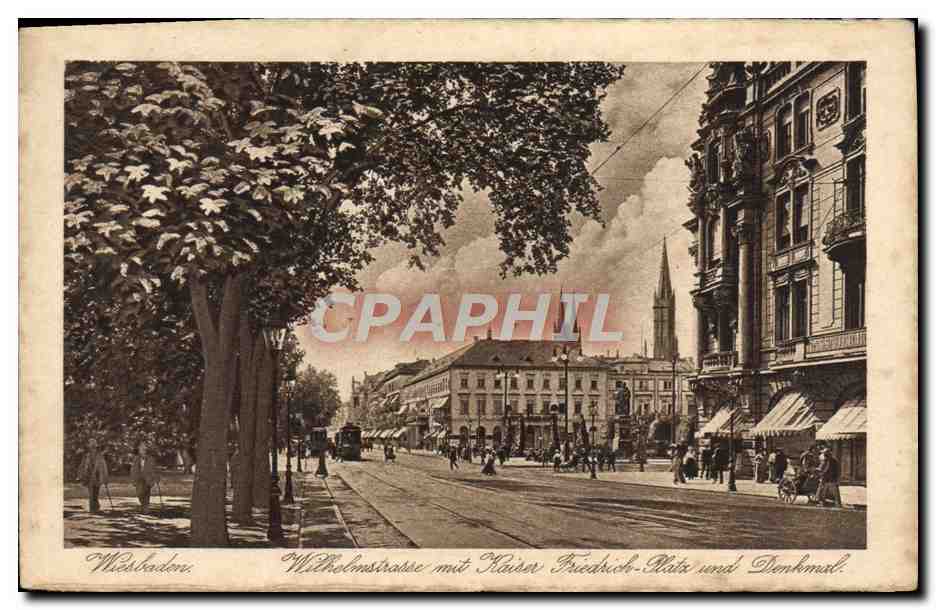 Wiesbaden — Wilhelmsstraße mit Kaiser Friedrich-Platz und Denkmal — Kunstverlage Anstalt, Wiesbaden, Nr. 51