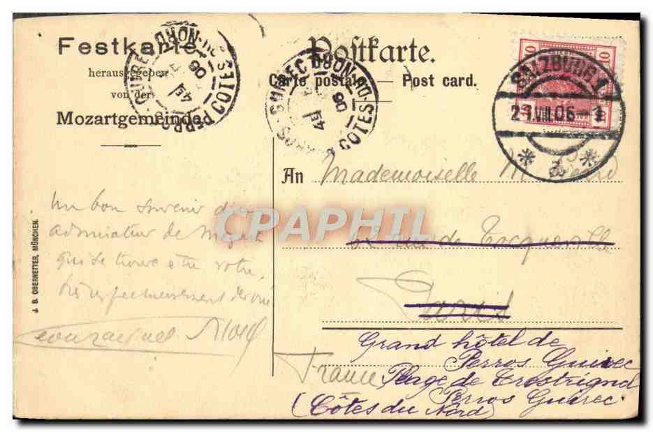 CPA Salzburg 1906 Mozart  — Rückseite