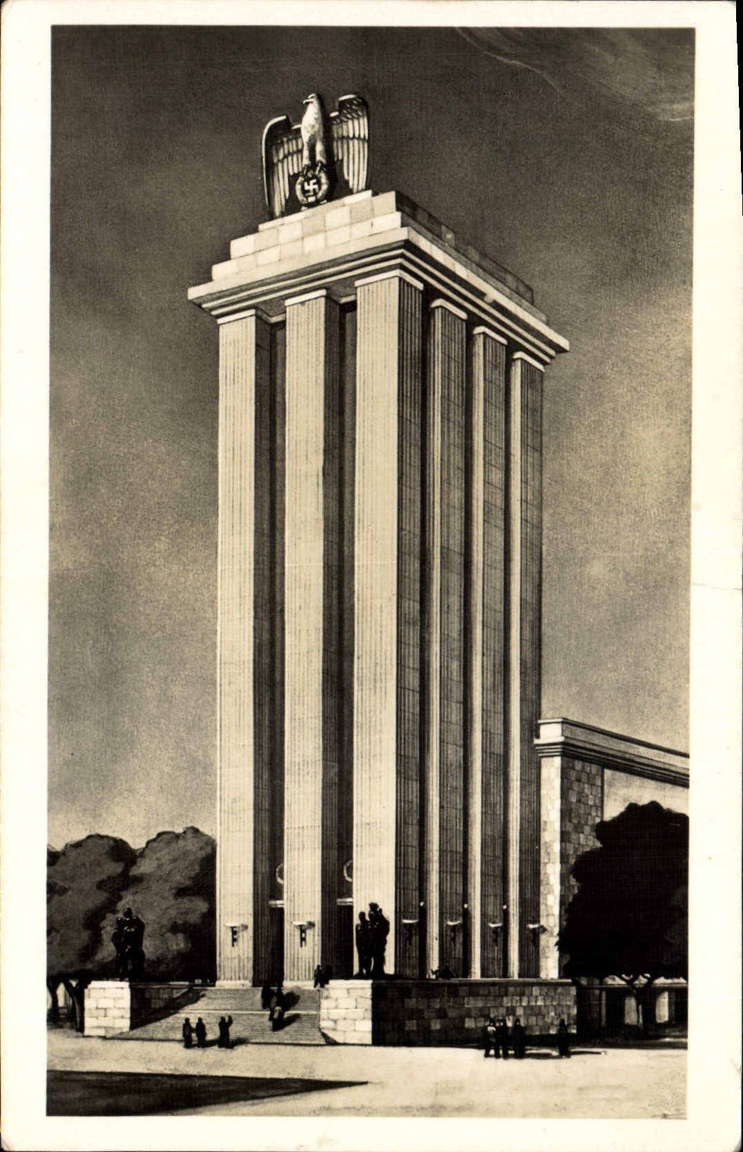 CPA Paris Exposition internationale 1937 Le pavillon allemand Drapeau nazi Aigle
