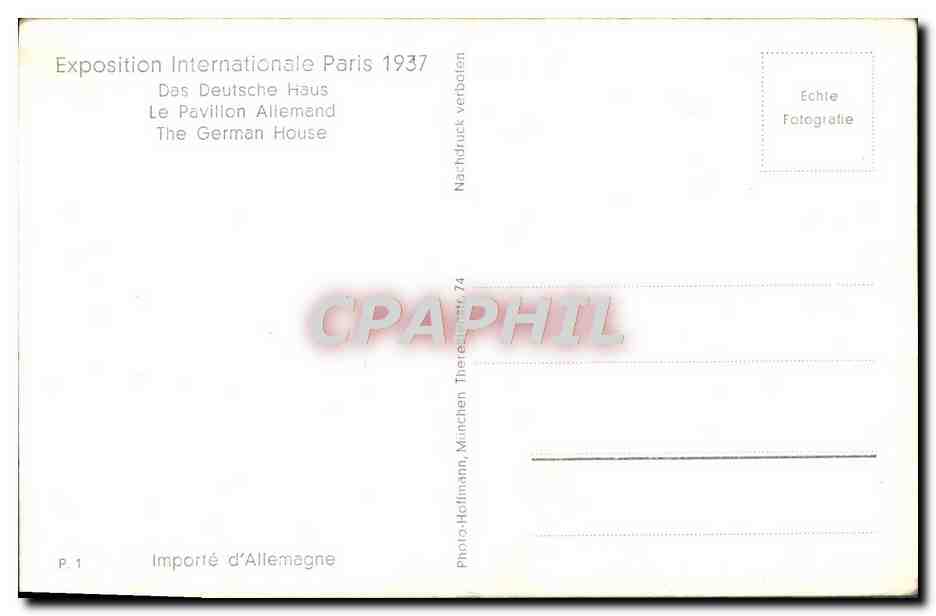 CPA Paris Exposition internationale 1937 Le pavillon allemand Drapeau nazi Aigle — Rückseite