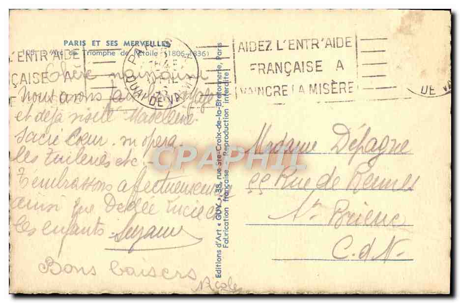 CPA Paris Et Ses Merveilles Arc de Triomphe de l'Etoile — Rückseite