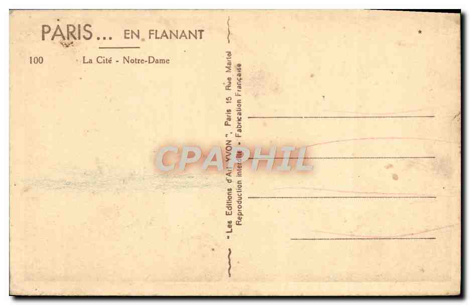 CPA Paris La Cite Notre Dame — Verso