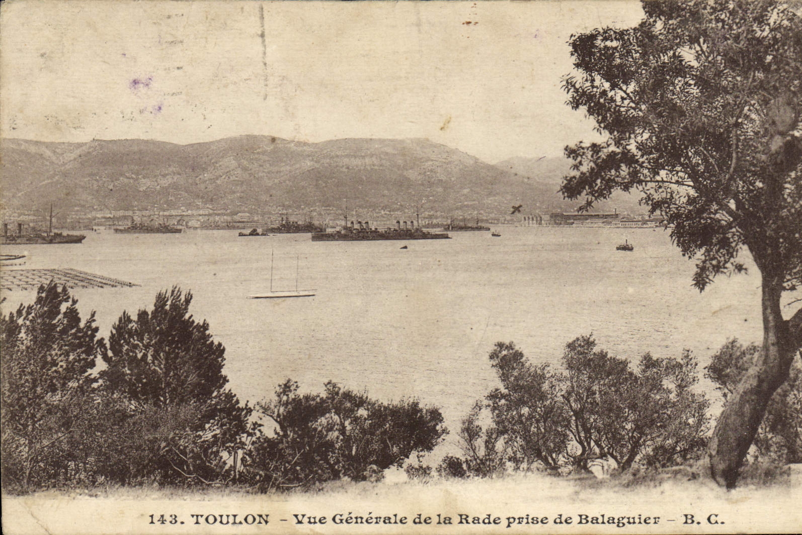 Antike Ansichtskarte Toulon Allgemeiner Blick auf den Hafen Balaguier Boote