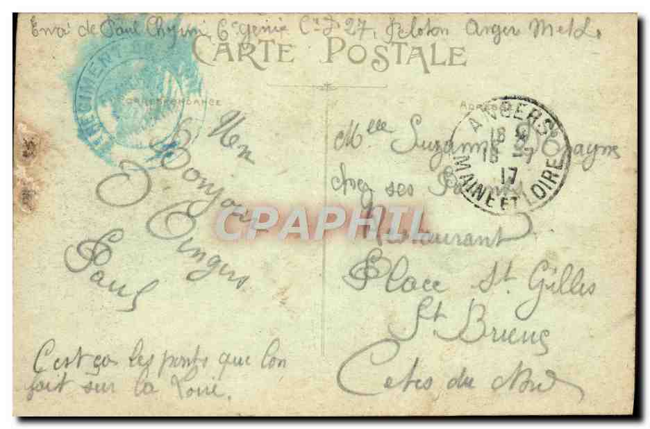 CPA Angers Manceuvre de Genie Lancement d'un Pont sur la Loire Militaria — Achterkant
