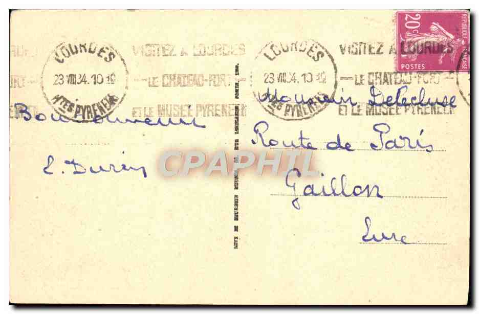 CPA Lourdes La Basilique et le Gave — Verso