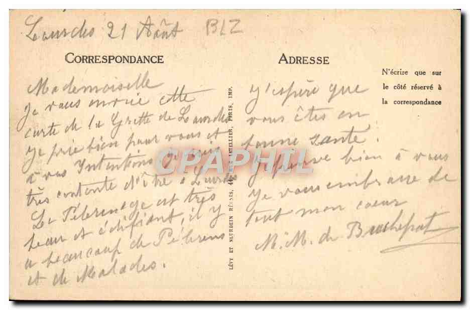 CPA Lourdes La Grotte et la Basilique — Verso