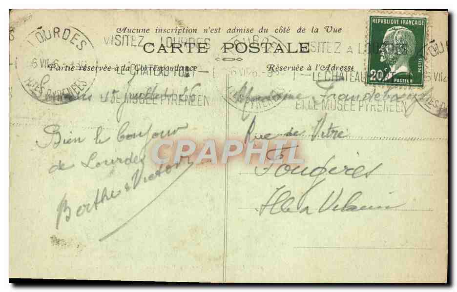 CPA Lourdes Le Gave et la Basilique — Verso