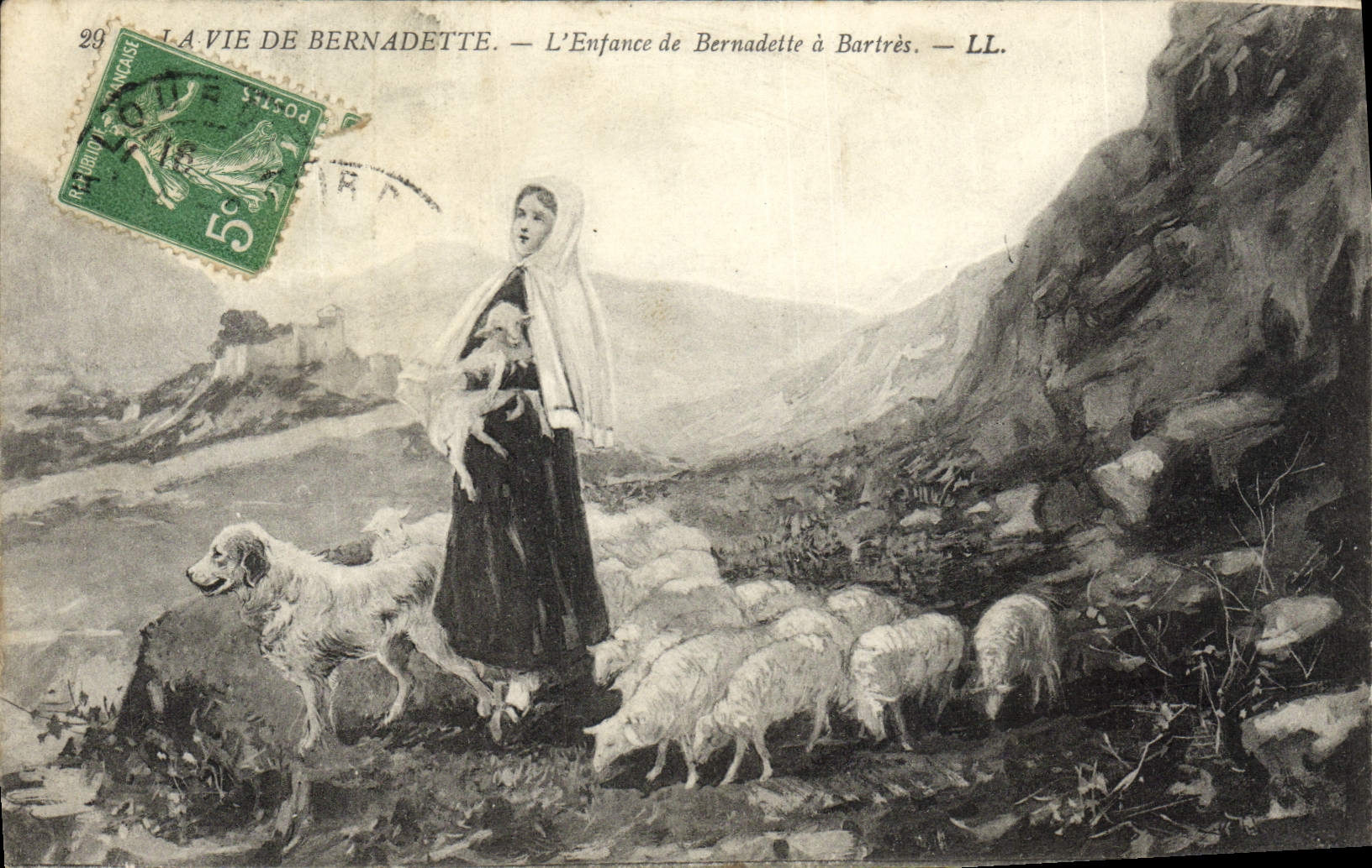 CPA Lourdes L'enfance de Bernadette a Bartres Moutons Chien