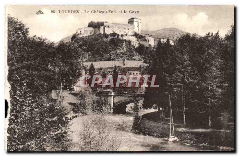 CPA Lourdes Le Chateau Fort et le Gave