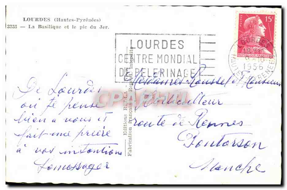 CPM Lourdes La Basilique et le pic du Jer — Verso