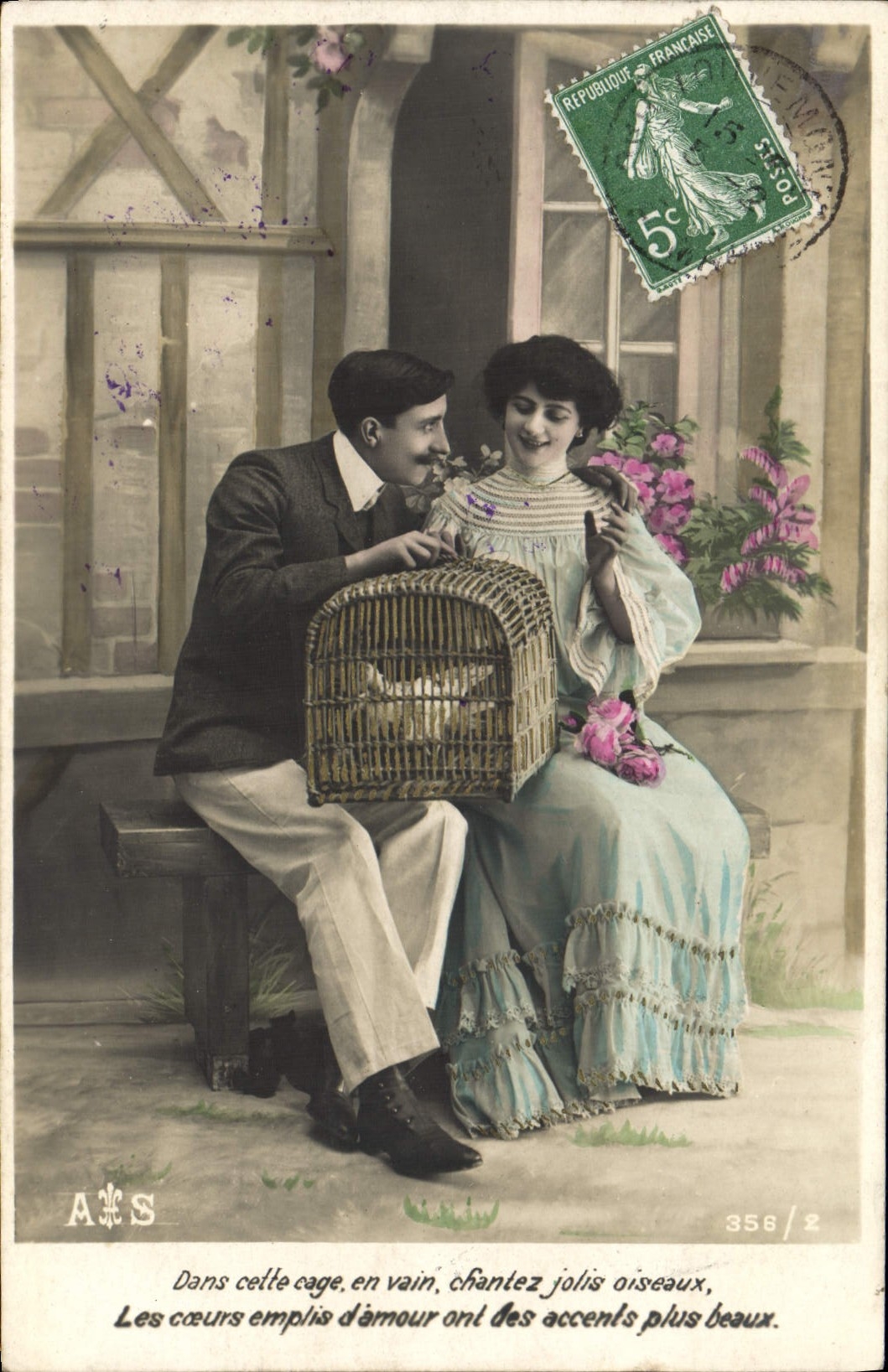Herzen in Liebe — Vögel in einem Käfig — Verlag A&S, Nr. 356/2