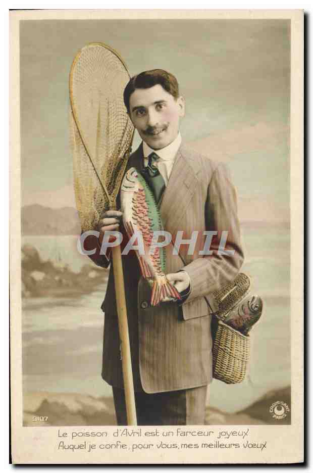 CPA Fantaisie Homme Poisson Peche 