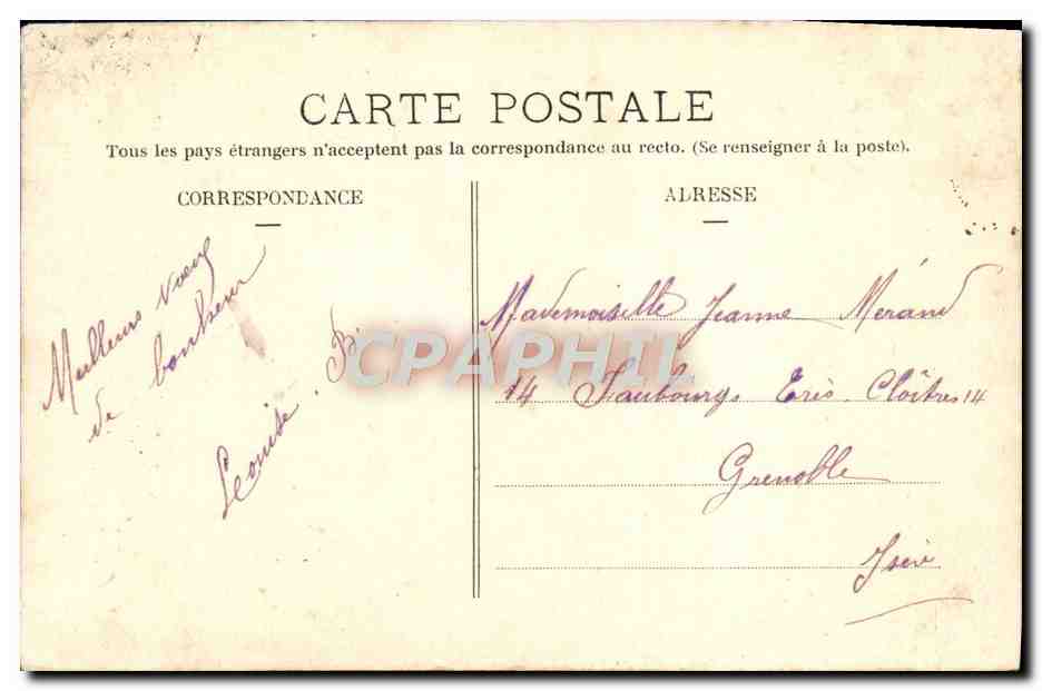 Jeune femme en robe fleurie — Bonne Année 1907 — Grenoble — Verso