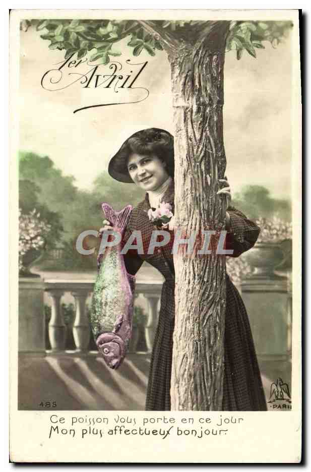 CPA Fantaisie Femme Poisson 1er avril