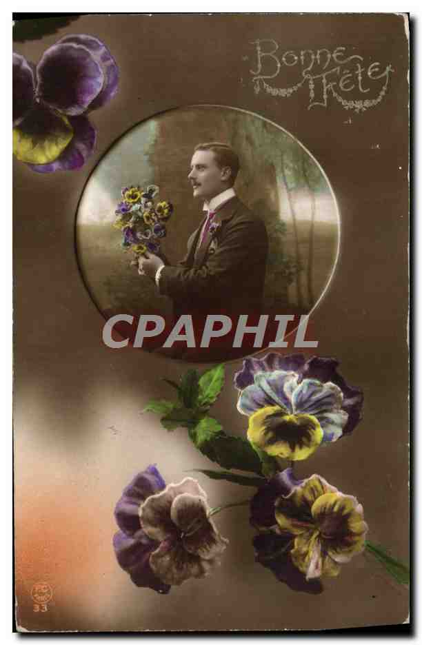 CPA Fantaisie Homme Fleurs 