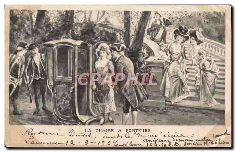 CPA Fantaisie Femme La chaise a porteurs 