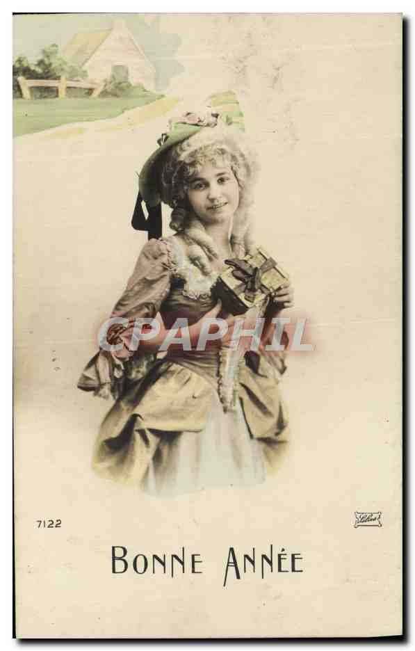Jeune femme en costume d'époque — Bonne Année — Éditeur Létilard n°7122