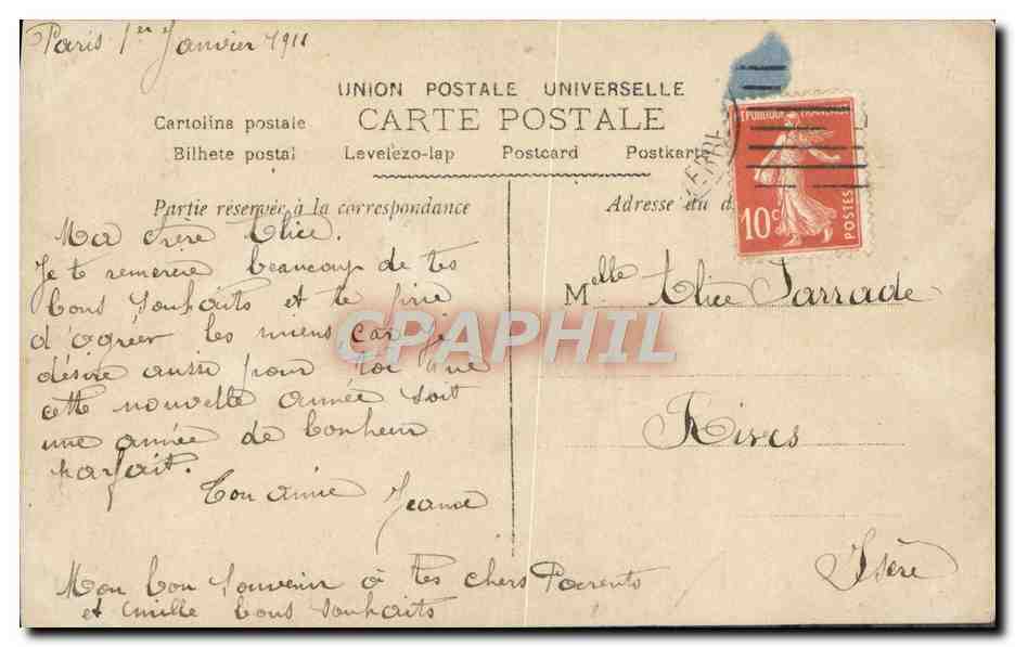 Jeune femme en costume d'époque — Bonne Année — Éditeur Létilard n°7122 — Verso