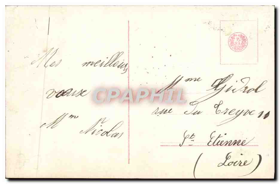 Femme en robe à pois tenant un bouquet de roses — Bonne Fête — Éditeur EB, n° 208/4 — Verso