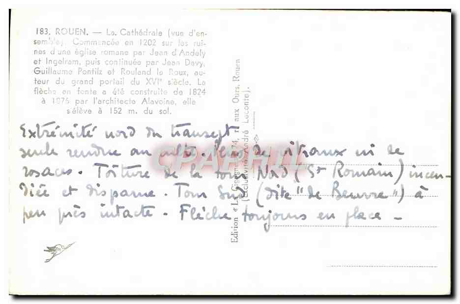 CPA Rouen La cathedrale — Verso
