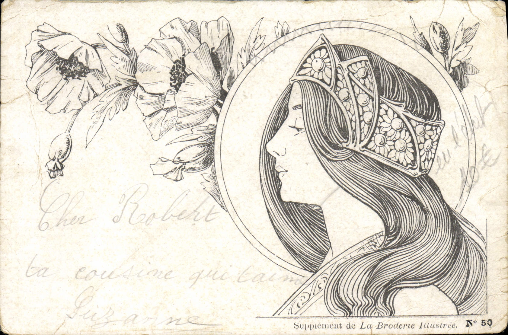 CPA Fantaisie Femme La broderie illustree
