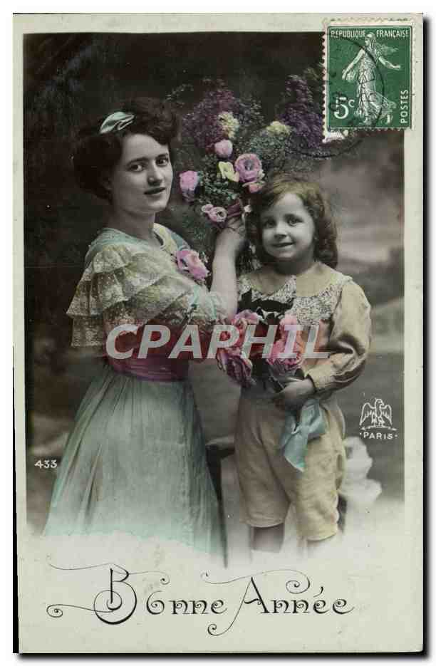 Femme et enfant avec bouquet — Bonne Année — Paris, n°433