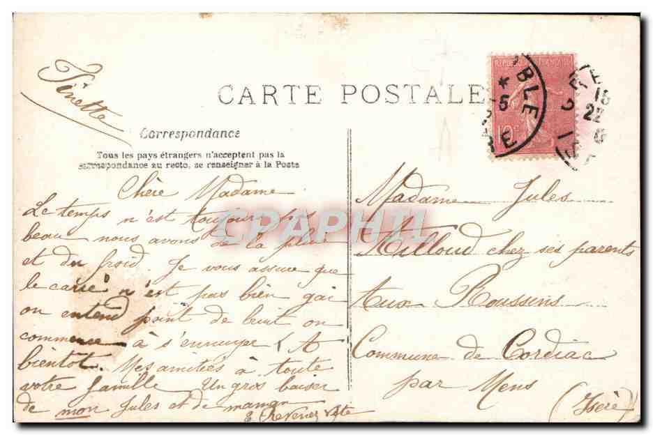 Jeune femme en robe bleue tenant un bouquet de roses — Souvenir Affectueux — A.N. Paris, n° 533 — Achterkant