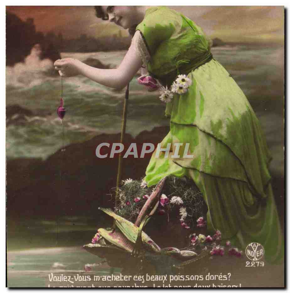 CPA Fantaisie Femme Peche Pecheur Poissons