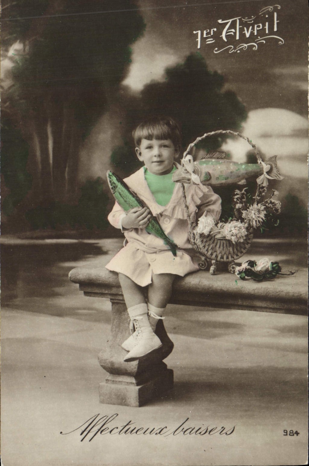 CPA Fantaisie Enfant Poisson 1er avril