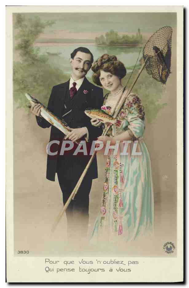 Couple pêcheur — scène de pêche — éditeur Chocquet & Cie, n° 3930