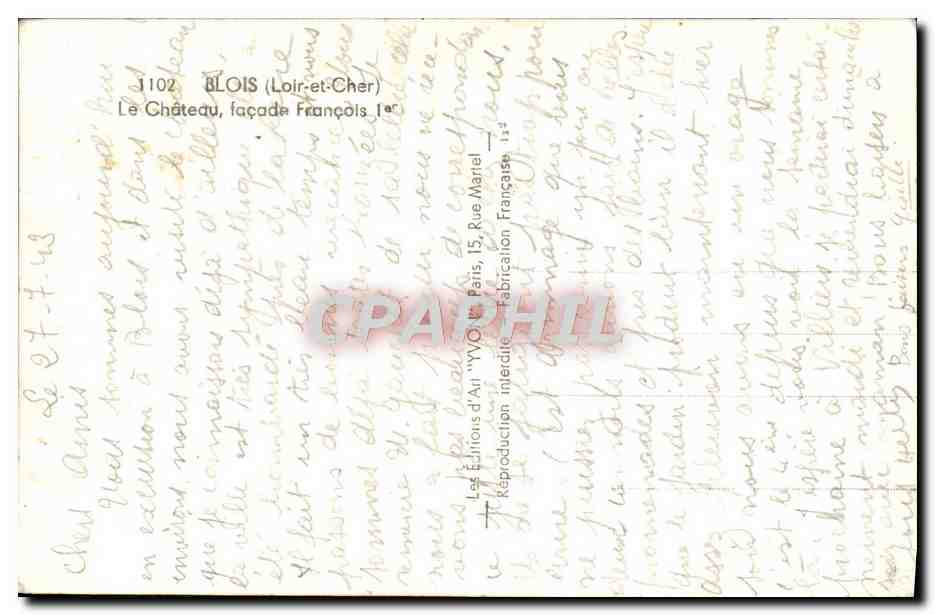 CPM Blois Le Chateau Facade Francois 1er — Verso