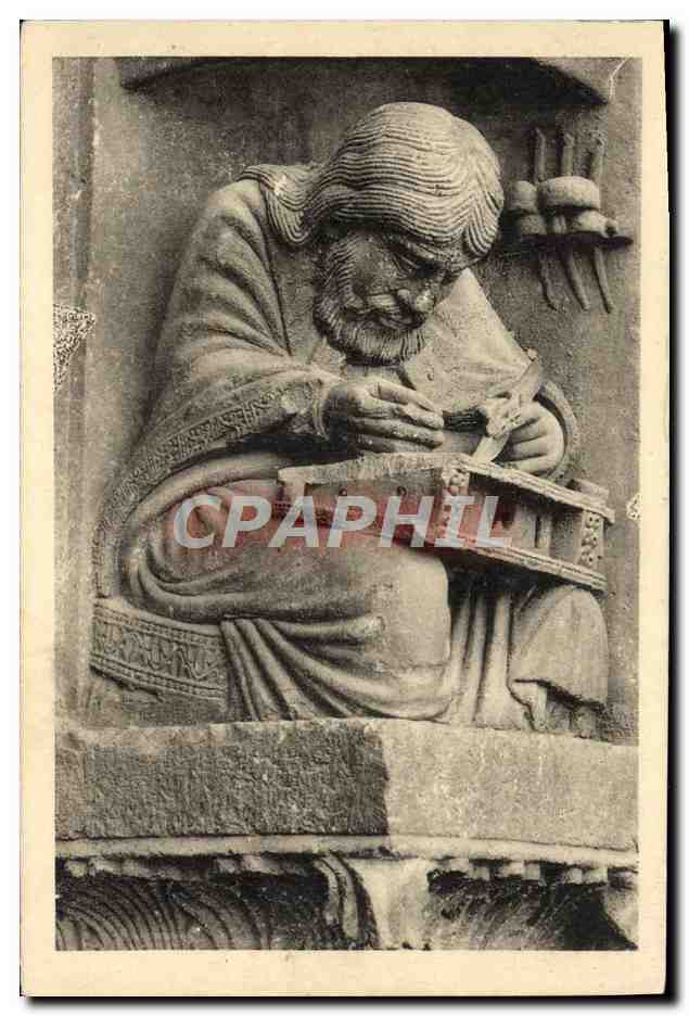 Pythagore — statue sculptée — Cathédrale de Chartres, Portail Royal, XIIe siècle